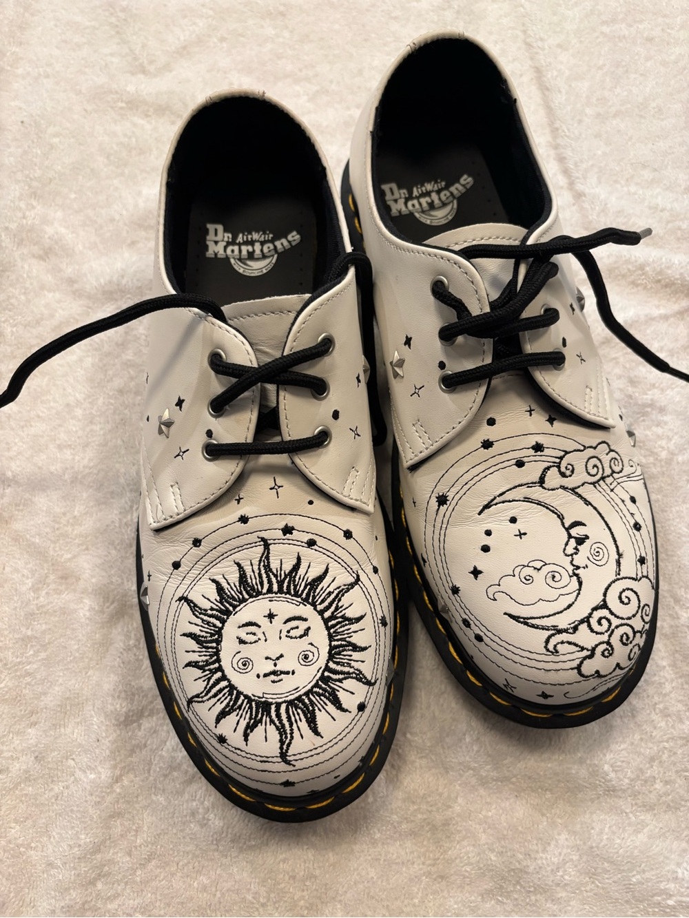 Dr. Martens White Leather Sun & Moon Derby Oxfords